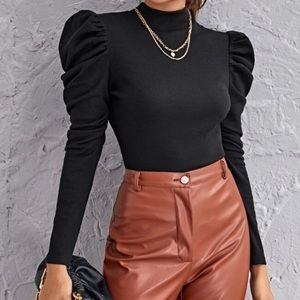 Mock-neck puff sleeve top